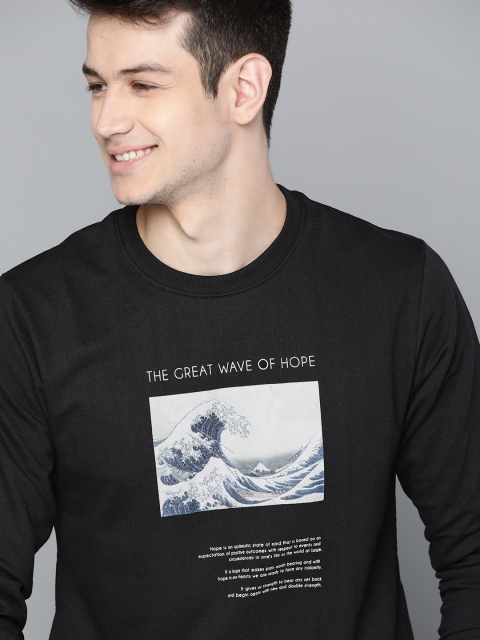 

Mast & Harbour Men Black & Blue Printed Sweatshirt