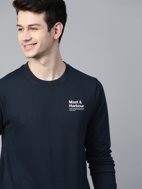 

Mast & Harbour Men Navy Blue Handcrafted Sweatshirt