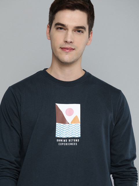 

Mast & Harbour Men Navy Blue Printed Sweatshirt