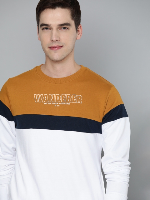 

Mast & Harbour Men White & Mustard Yellow Printed Sweatshirt