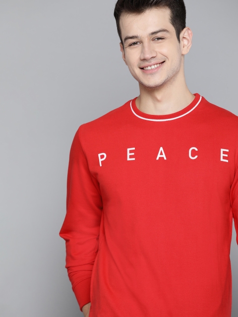 

Mast & Harbour Men Red Handcrafted Printed Detail Sweatshirt