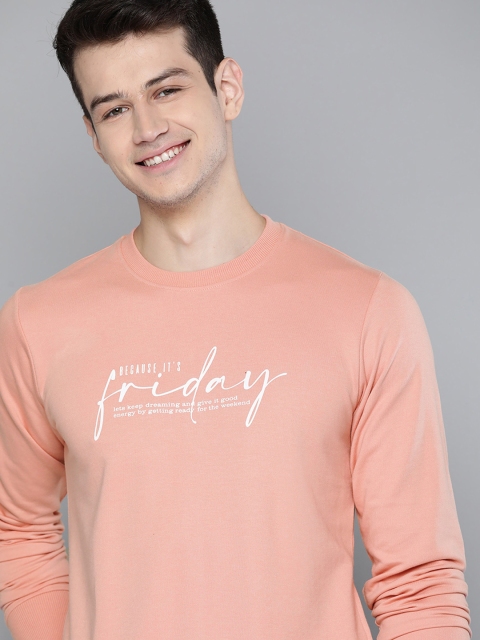 

Mast & Harbour Men Peach-Coloured & White Printed Sweatshirt
