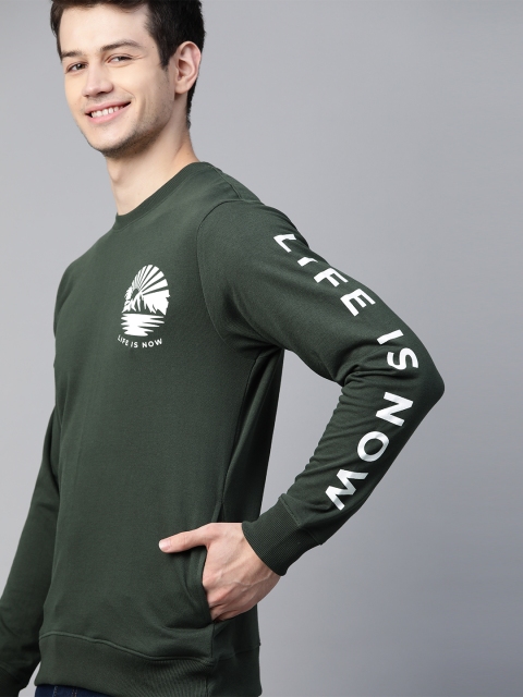 

Mast & Harbour Men Olive Green Handcrafted Sweatshirt