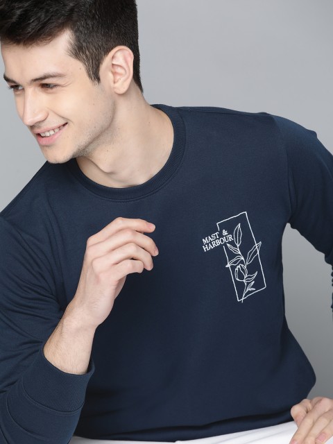 

Mast & Harbour Men Navy Blue & White Brand Logo Printed Sweatshirt