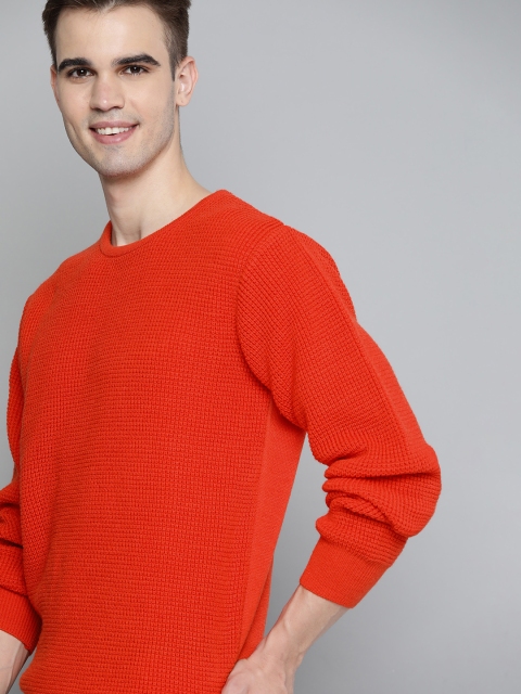 

Mast & Harbour Men Coral Orange Solid Pullover Sweater