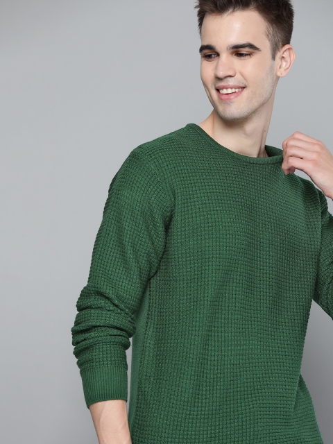 

Mast & Harbour Men Green Self-Design Pullover Sweater