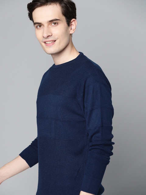 

Mast & Harbour Men Navy Blue Self-Design Pullover