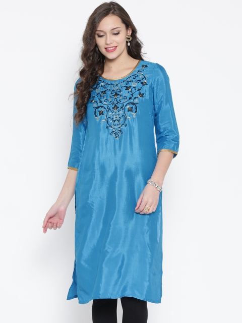 

Aurelia Women Blue Embroidered Straight Kurta
