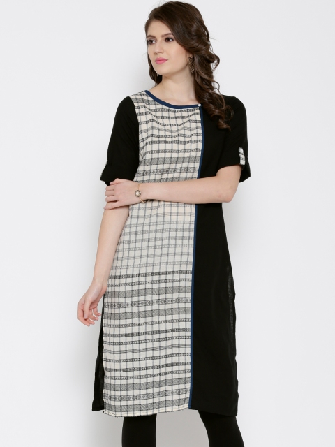 

Aurelia Off-White & Black Checked Patterned Kurta