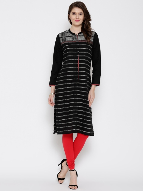 

Aurelia Black & Off-White Striped Kurta