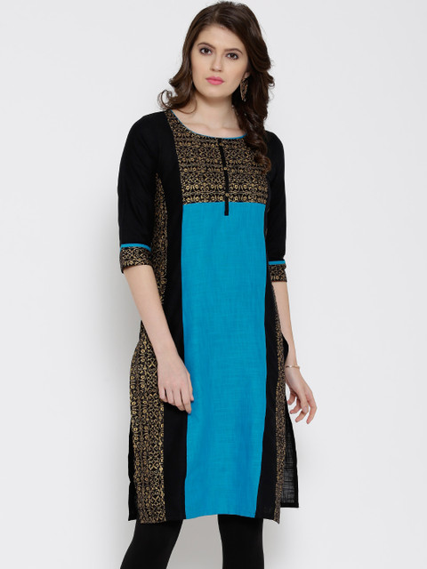 

Aurelia Blue & Black Printed Kurta