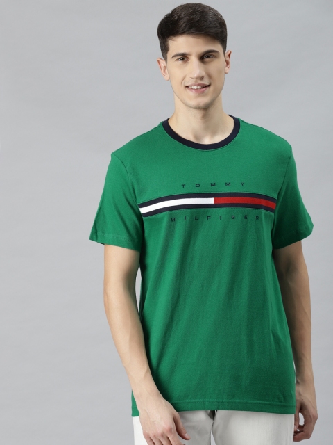 

Tommy Hilfiger Men Green Brand Logo Printed Pure Cotton T-shirt