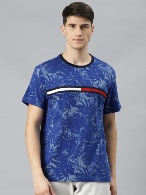 

Tommy Hilfiger Men Blue Tropical Printed Pure Cotton T-shirt