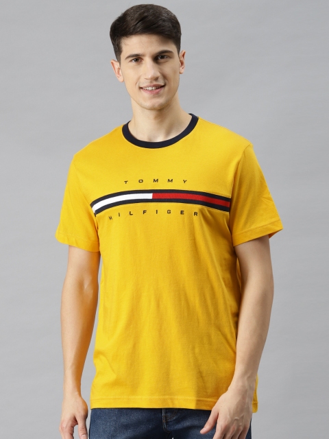 

Tommy Hilfiger Men Yellow Brand Logo Printed Pure Cotton T-shirt