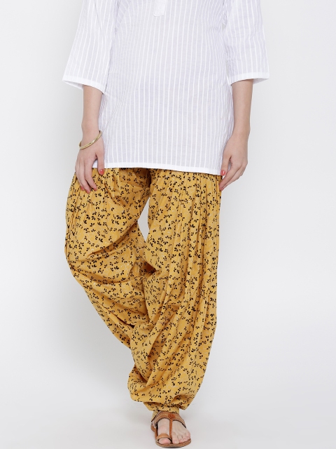 

Aurelia Mustard Yellow & Black Printed Patiala