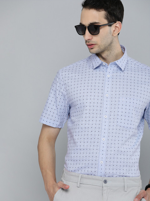

Indian Terrain Men Blue & Black Pure Cotton Slim Fit Micro Ditsy Print Smart Casual Shirt