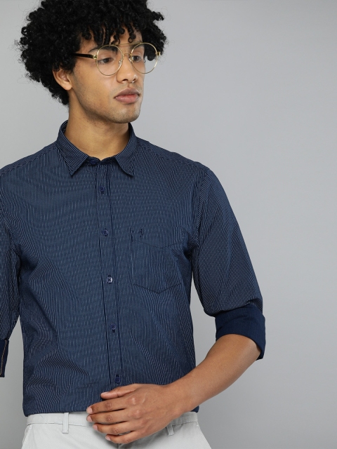 

Indian Terrain Men Navy Blue & White Chiseled Slim Fit Pinstripes Smart Casual Shirt