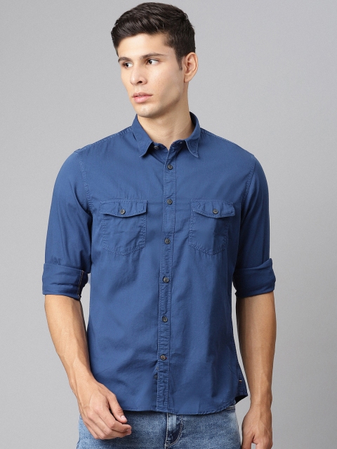 

Indian Terrain Men Navy Blue Solid Slim Fit Pure Cotton Casual Shirt