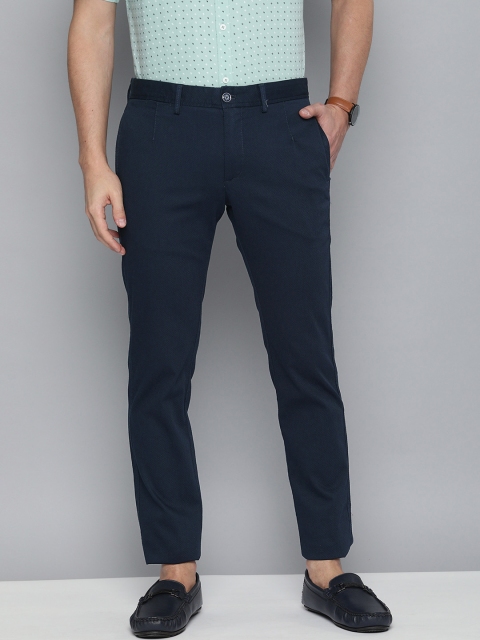 

Indian Terrain Men Navy Blue Textured Brooklyn Slim Fit Trousers