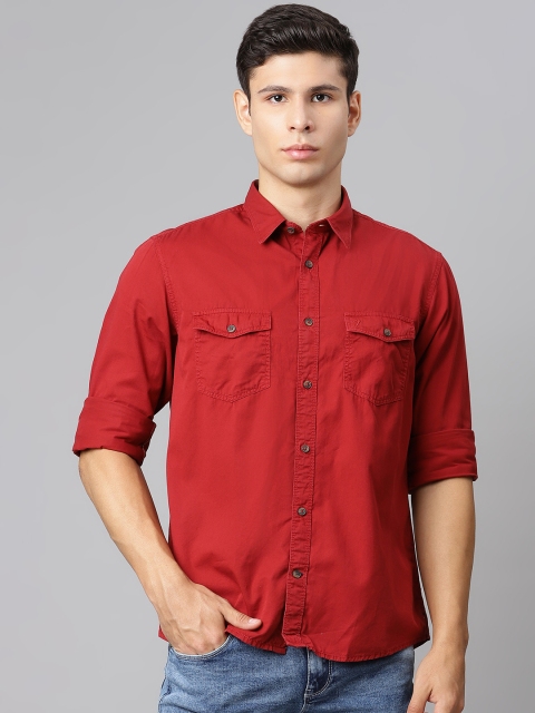 

Indian Terrain Men Red Solid Slim Fit Pure Cotton Casual Shirt