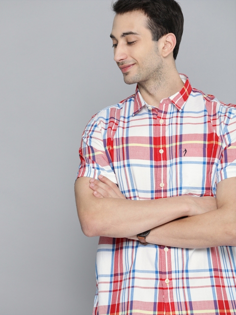 

Indian Terrain Men White & Red Slim Fit Tartan Checks Pure Cotton Casual Shirt