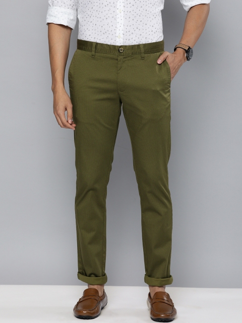 

Indian Terrain Men Olive Green Checked Brooklyn Slim Fit Trousers