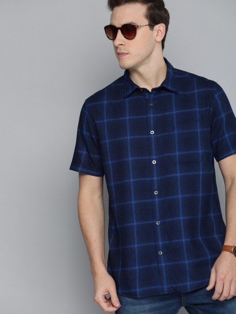 

Indian Terrain Men Blue Slim Fit Checked Pure Cotton Casual Shirt