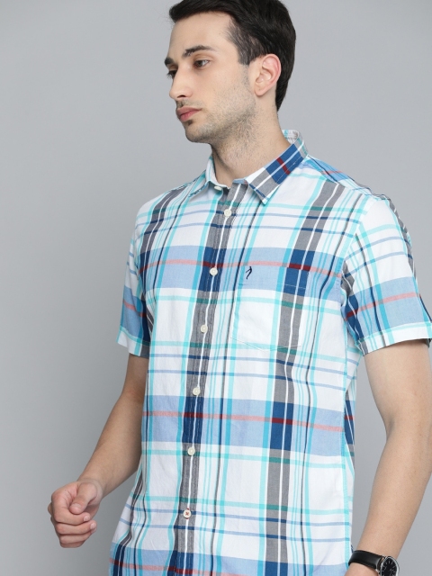 

Indian Terrain Men White & Blue Checked Slim Fit Casual Shirt