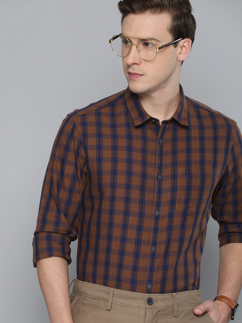 

Indian Terrain Men Rust Brown Chiseled Fit Checked Smart Casual Shirt