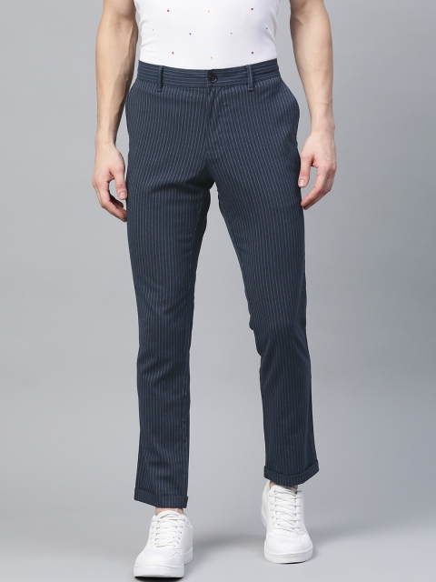 

Indian Terrain Men Navy Blue & Grey Striped Slim Fit Regular Trousers