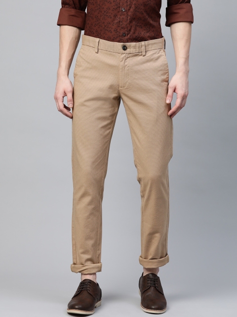 

Indian Terrain Men Black Brooklyn Slim Fit Solid Regular Trousers, Beige