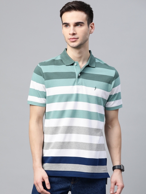 

Indian Terrain Men Green & White Striped Polo Collar T-shirt
