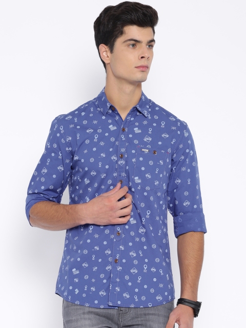 

Wrangler Blue Printed Slim Fit Casual Shirt