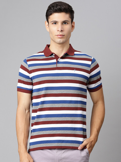 

Indian Terrain Men Brown & White Striped Polo Collar T-shirt