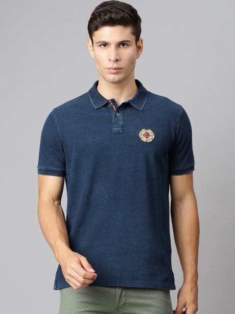 

Indian Terrain Men Navy Blue Pure Cotton Polo Collar T-shirt