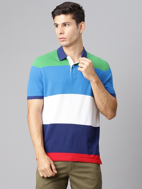 

Indian Terrain Men Blue & White Pure Cotton Colourblocked Polo Collar T-shirt