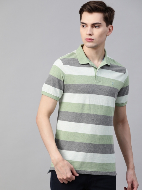 

Indian Terrain Men Charcoal Grey & Green Striped Polo Collar T-shirt