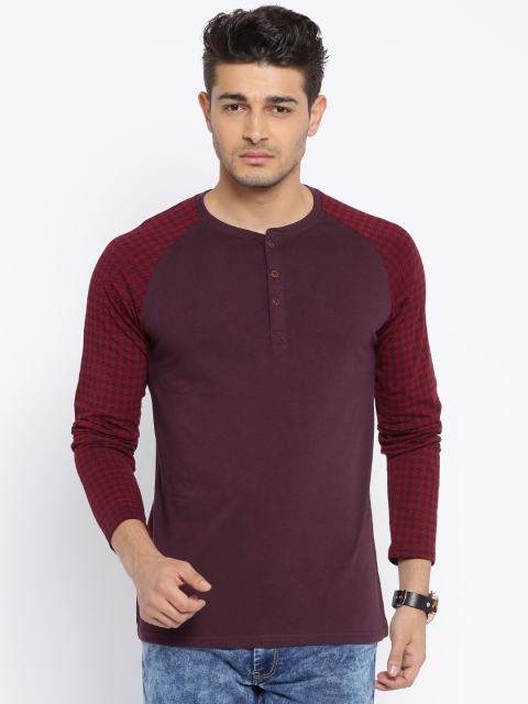 

Highlander Burgundy Henley Pure Cotton T-shirt