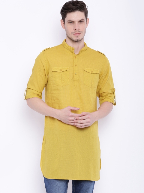 

Freehand Men Yellow Woven Design Pathani Kurta