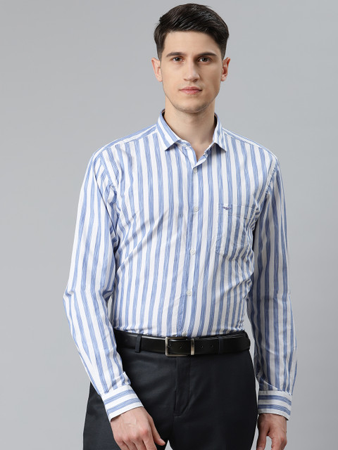 

Park Avenue Men Blue Solid Pure Cotton Slim Fit Striped Formal Shirt