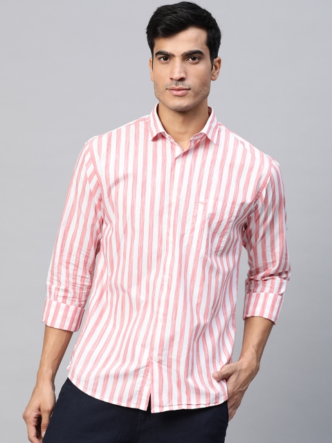 

Park Avenue Men Pink & White Pure Cotton Slim Fit Striped Casual Shirt