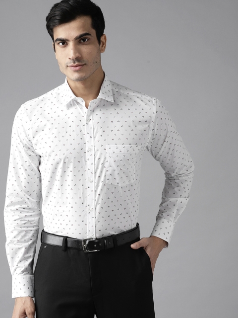 

Park Avenue Men White & Navy Blue Printed Pure Cotton Slim Fit Formal Shirt