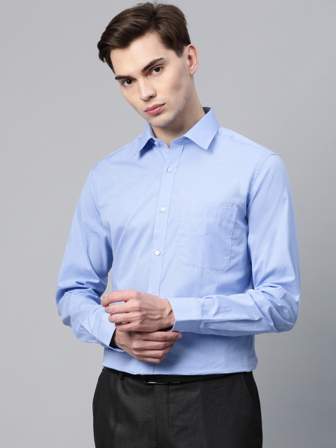 

Raymond Men Blue Solid Cutaway Collar Pure Cotton Slim Fit Formal Shirt