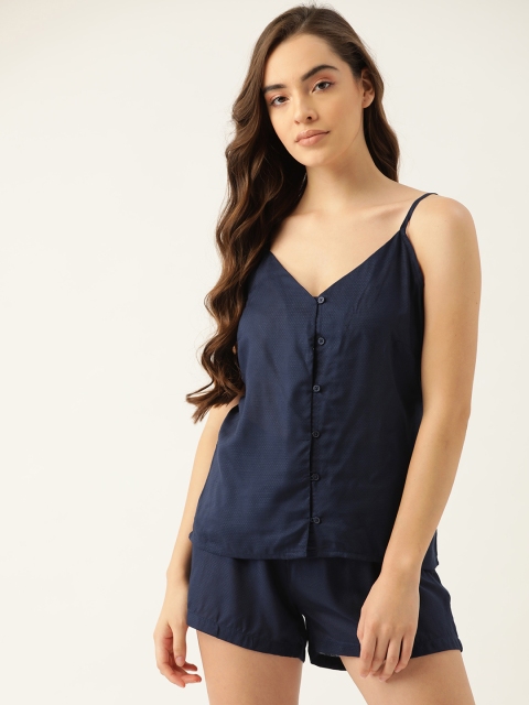 

ETC Women Navy Blue Self-Design Nightsuit