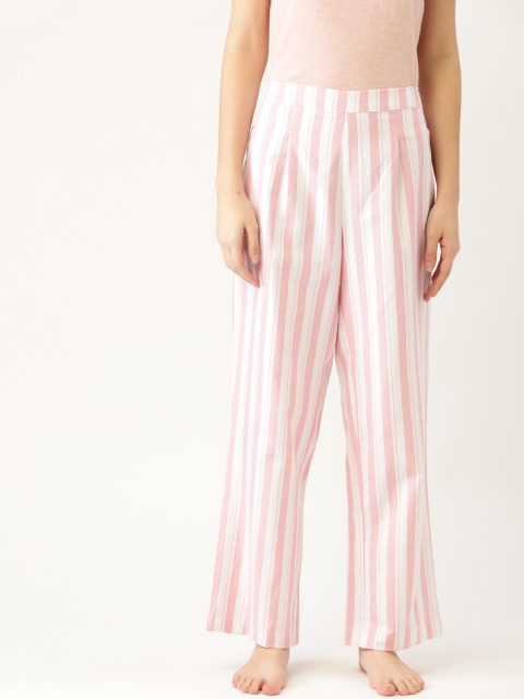 

ETC Women Pure Cotton Pink & Off-White Striped Lounge Pants