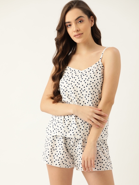 

ETC Women White & Navy Blue Printed Nightsuit