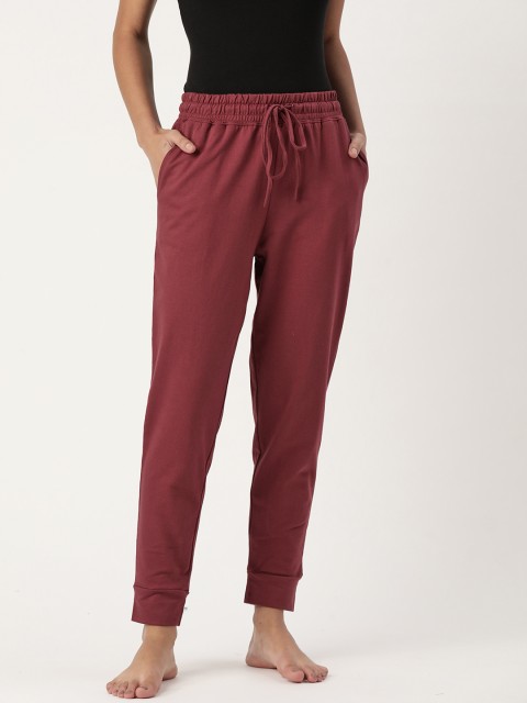 

ETC Women Burgundy Pure Cotton Solid Lounge Joggers