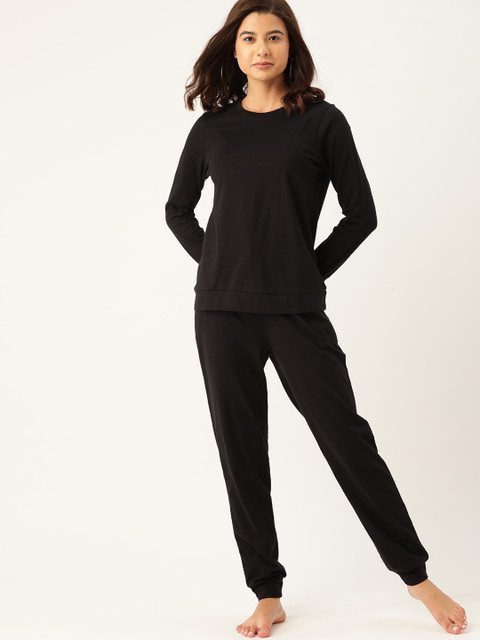 

ETC Women Black Solid Cotton Pyjamas Set