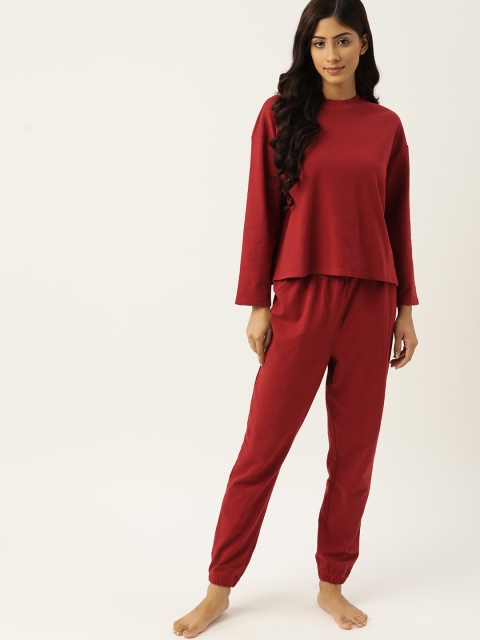 

ETC Women Maroon Solid Pyjamas Set