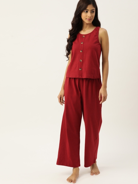 

ETC Women Maroon Solid Pyjamas Set